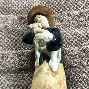 Glossy Ceramic Fisherman Figurine - Deep Blue Coat, Brown Trousers, Cream Hat